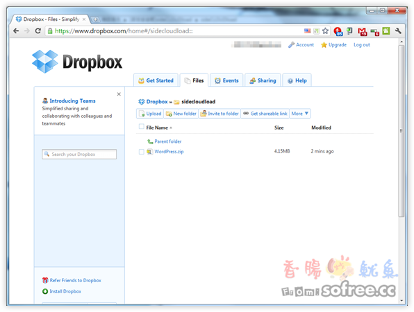 sideCLOUDload 免費代抓檔案服務，直接存到Dropbox！